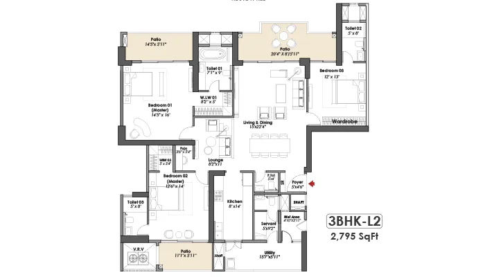 Whiteland The Aspen Iconic 3BHK Floor Plan